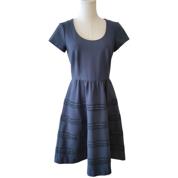 Brooks Brothers Teal Gray Embellished Fit and Flare Dress Size 6 - Picture 2 of 6